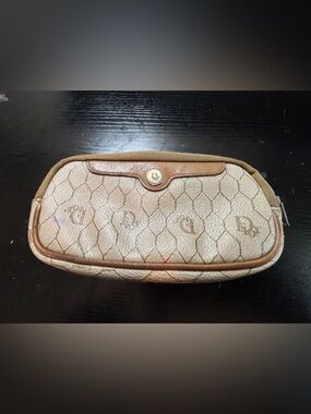 Authentic Vintage Christian Dior Honeycomb Cosmetic Pouch – Beige/Tan Canvas
